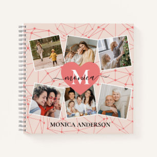 Cuaderno Collage de fotos moderno Monograma rosa ondulado