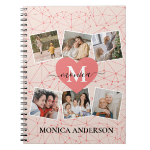 Cuaderno Collage de fotos moderno Monograma rosa ondulado