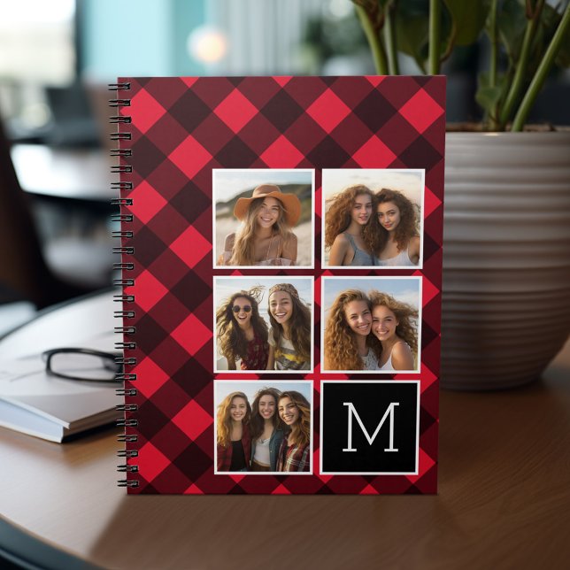 Cuaderno Collage de fotos - Monograma Rojo Negro Tapado de  (Personalized notebook - add photos and your name or other text)