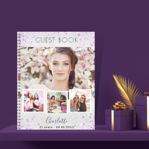 Cuaderno Collage de fotos violeta de color plata de cumplea