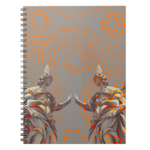 Cuaderno Collage de Guay de esculturas y círculos naranjas