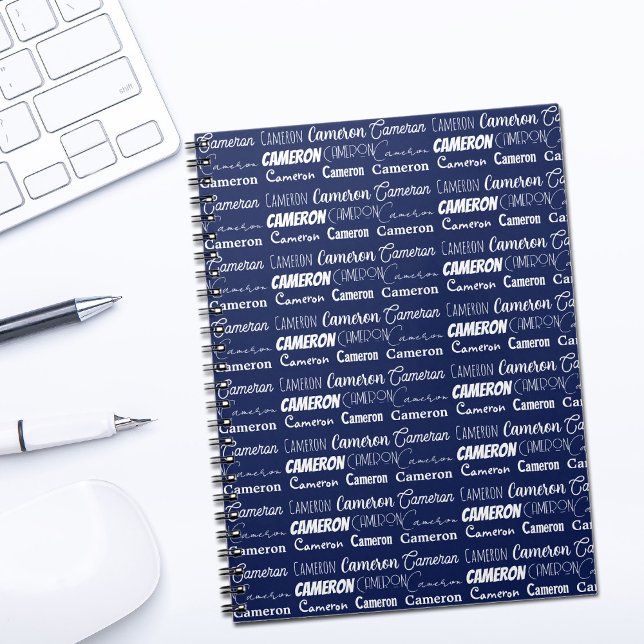 Cuaderno Collage de nombre personalizado azul marino chic (Subido por el creador)