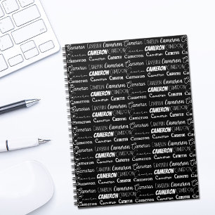 Cuaderno Collage de nombre personalizado en blanco y negro 