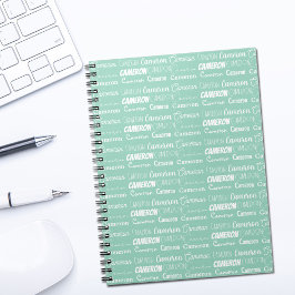 Cuaderno Collage de nombre personalizado verde Chic Seafoam