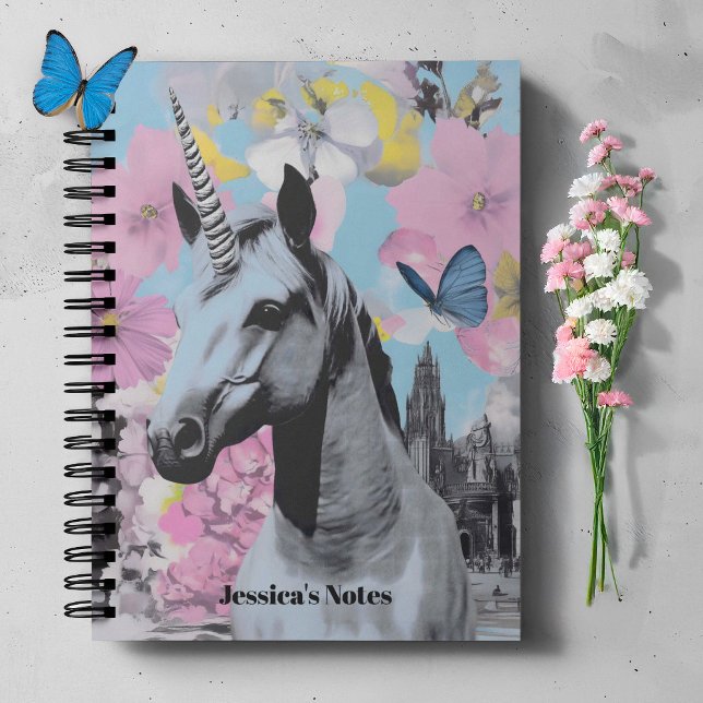 Cuaderno Collage retro coqueta rosa y azul de unicornio (Elevate your style with this standout piece, ideal for lovers of vintage flair.)