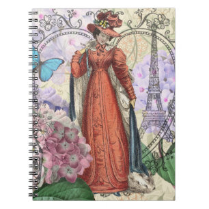 Cuaderno Collage romántico de la Torre Eiffel de París vint