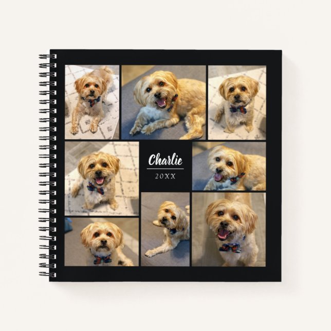 Cuaderno Collage simple de 8 Mascotas de fotografía | Negro (Anverso)
