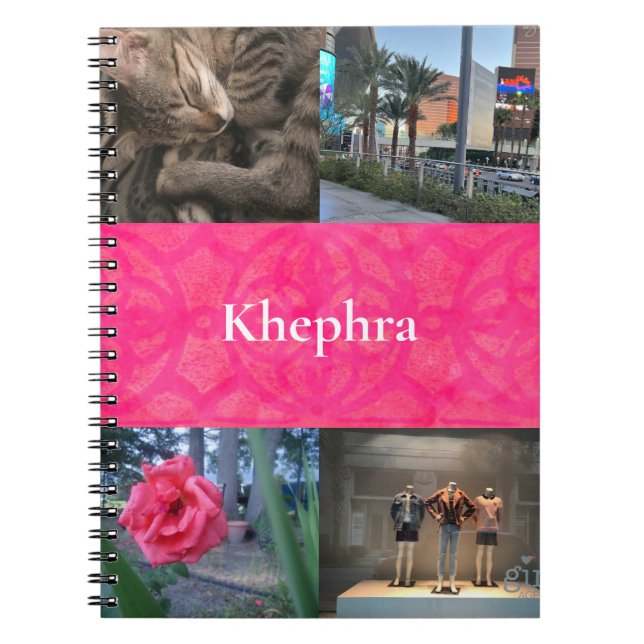 Cuaderno Collage y nombre de Batik rosa brillante (Frente)