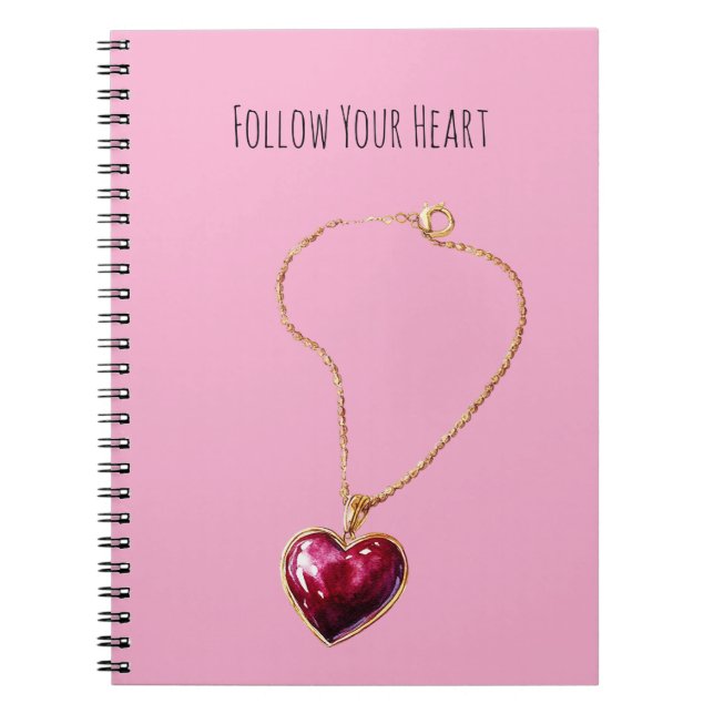 Cuaderno Collar de cadena de oro con corazón rojo rosa (Frente)