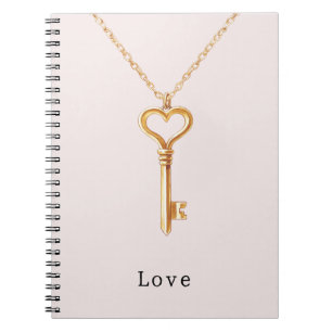 Cuaderno Collar de corazón con cadena de oro llave para el