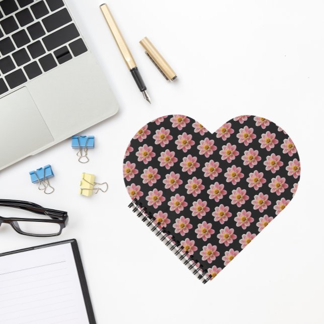 Cuaderno Collarette rosa Dahlia Patrón floral sobre negro (In Situ)