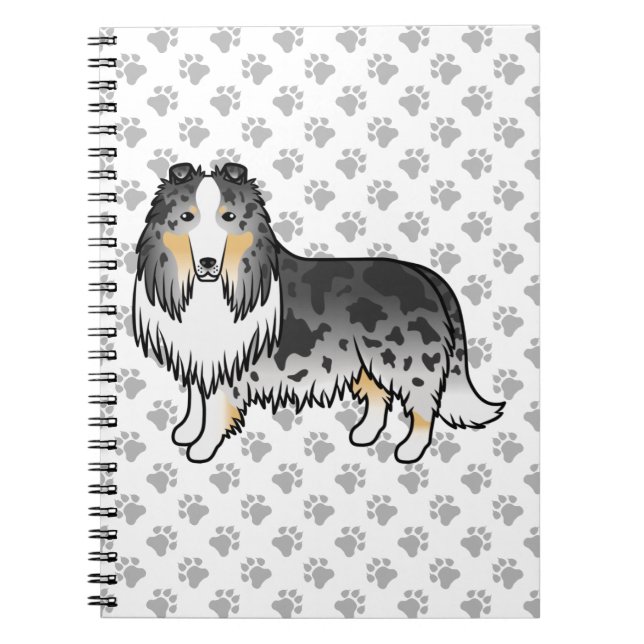 Cuaderno Collie Áspero Blue Merle Perro de Dibujos Animados (Frente)