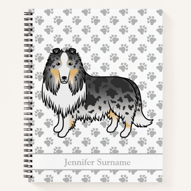Cuaderno Collie Áspero Blue Merle Perro de Dibujos Animados (Anverso)