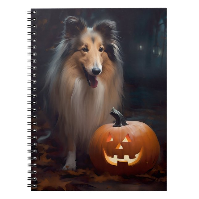 Cuaderno Collie Áspero de Halloween con Calabazas Espeluzna (Frente)