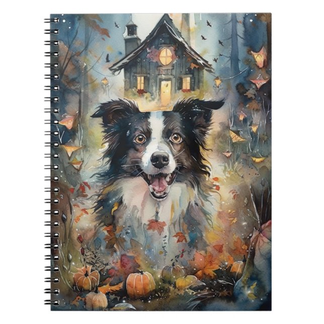 Cuaderno Collie de la frontera de Halloween con calabazas a (Frente)