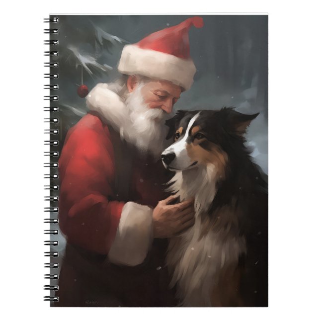 Cuaderno Collie fronterizo con Navidades festivos de Santa  (Frente)
