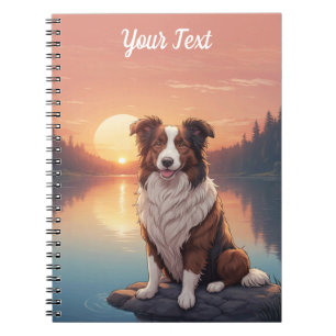 Cuaderno Collie Rojo y Blanco junto al Lago