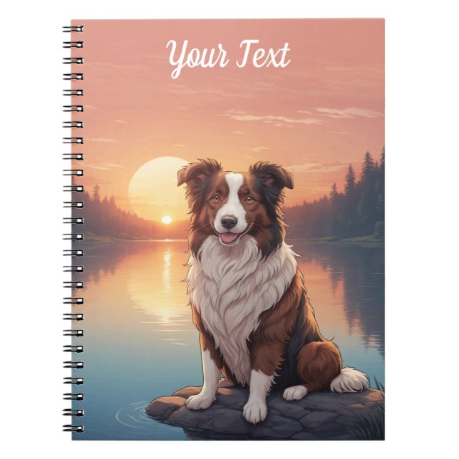 Cuaderno Collie Rojo y Blanco junto al Lago (Frente)