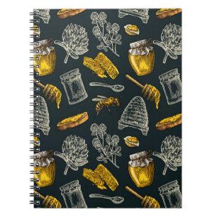 Cuaderno Colmena de abeja de miel oscura amarilla vintage o