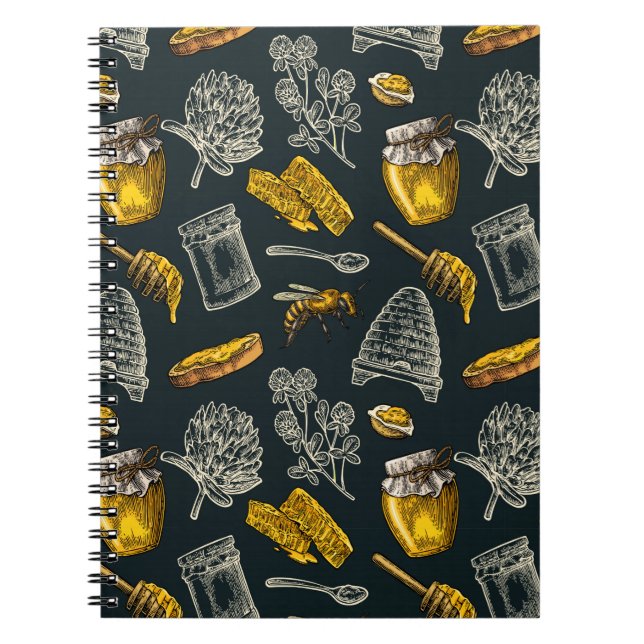 Cuaderno Colmena de abeja melífera oscura Amarillo Vintage  (Frente)