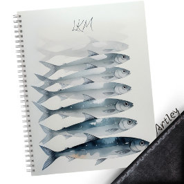 Cuaderno Color de agua azul Sardina Art Personalizado Monog