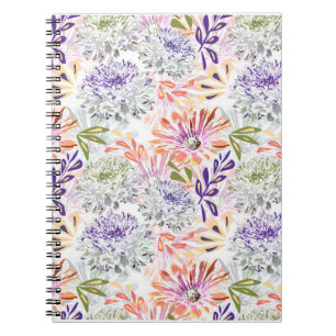 Cuaderno Color de agua blanco, flores rosas