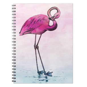 Cuaderno Color de agua Flamingo Vintado Flamingos Rosa Retr