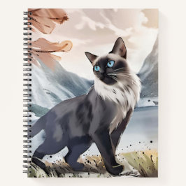 Cuaderno Color de agua Negro y blanco Fluffy Cat en la Natu