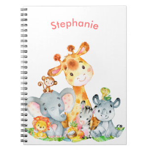 Cuaderno Color de agua rosa, animales de la jungla de Safar