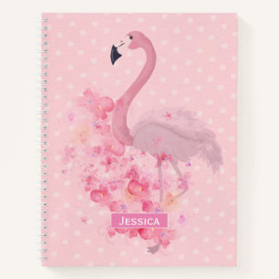 Cuaderno Color de agua rosa Flamingo Floral y puntos con no