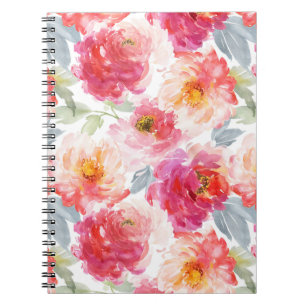 Cuaderno Color de agua rosa Peony Flower Pattern