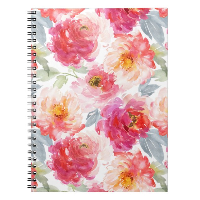 Cuaderno Color de agua rosa Peony Flower Pattern (Frente)