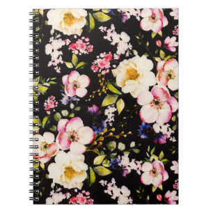 Cuaderno Color de agua rosa Rozas amarillas fondo negro