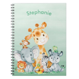 Cuaderno Color de agua verde marino animales de la jungla d