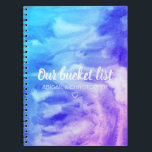 Cuaderno Color de agua vibrante Nuestra Pareja Lista de Cub<br><div class="desc">Este diario tiene una colcha acuática vibrante y lee Our Bucket List (Nuestra lista de cubos) con espacio para los nombres de la pareja. Es el regalo Boda perfecto para que los recién casados puedan soñar con una lista de baldes compartidos.</div>