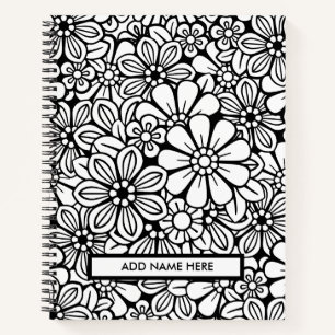 Cuaderno Color de la cubierta Floral negro y blanco