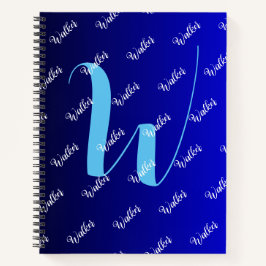 Cuaderno Color gradiente negro azul - Monograma de nombre i