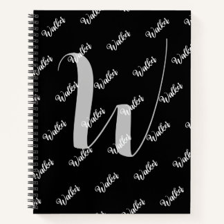 Cuaderno Color Negro Moderno - Nombre Inicial Monogramado