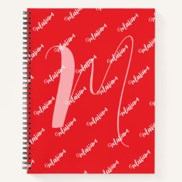 Cuaderno Color rojo moderno - Nombre inicial Monogramado