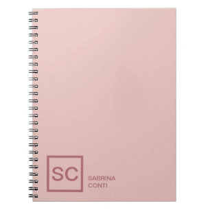 Cuaderno Color rosa oro nombre de monograma profesional fem