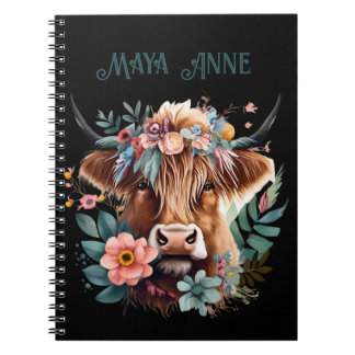 Cuaderno Colorante floral Highland Cow Boho
