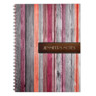 Cuaderno Colores Cálidos Madera Aspecto de Cuero Elegante #