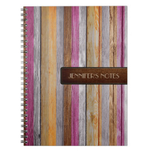 Cuaderno Colores Cálidos Madera Aspecto de Cuero Elegante #