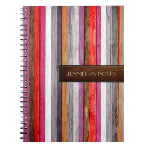Cuaderno Colores Cálidos Madera Aspecto de Cuero Elegante #