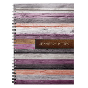 Cuaderno Colores Cálidos Madera Aspecto de Cuero Elegante #