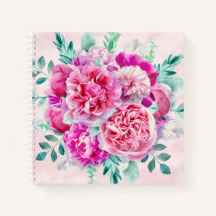 Cuaderno Colores de agua de tonos rosas y hojas Verde azula