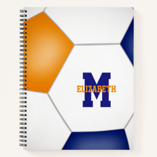 Cuaderno colores de equipo de fútbol naranja azul monograma