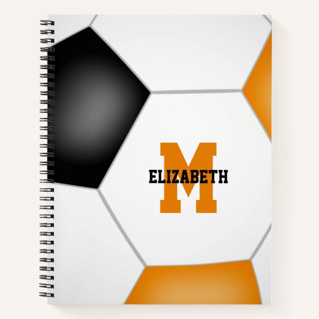 Cuaderno colores de equipo de fútbol naranja negro monogram (Anverso)