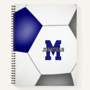 Cuaderno colores del equipo de fútbol azul gris monogramado