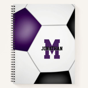 Cuaderno colores del equipo de fútbol negro morado con letr